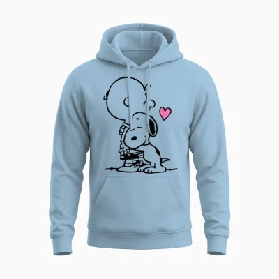 Snoopy Charlie Hug Unisex Hoodie - Light Blue