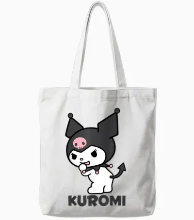 Sanrio Kuromi Backside Logo Tote Bags - White