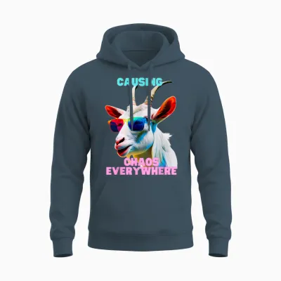 Causing Chaos Everywhere, Exciting, Funny Crazy Goat Unisex Hoodie - Dark Heather