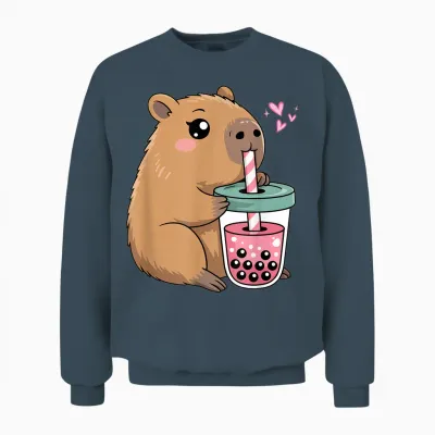 Cute Capybara Kawaii Anime Capybara Drinking Bubble Tea Love Unisex Sweatshirt - Dark Heather