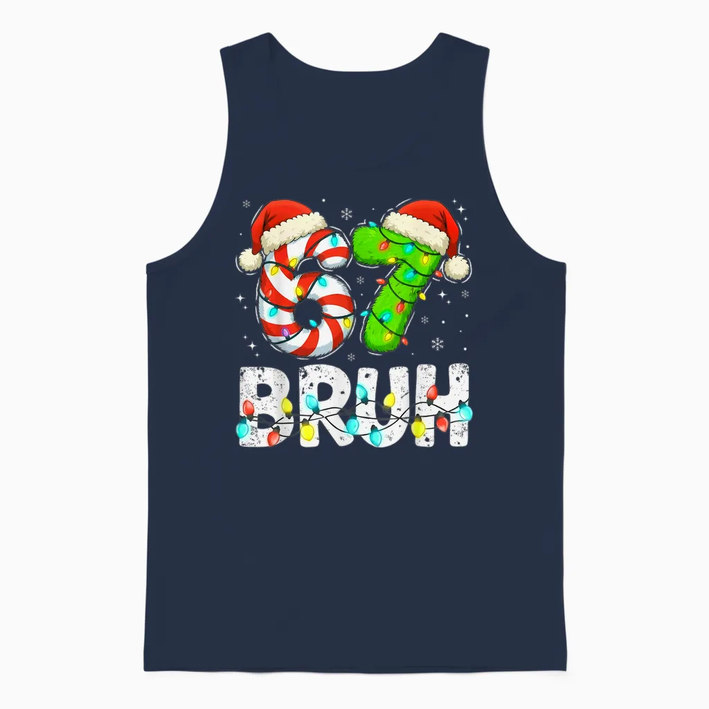 Christmas 67 Bruh Six Seven 6 7 Meme Funny Boy Girl Unisex Tank Top in Navy