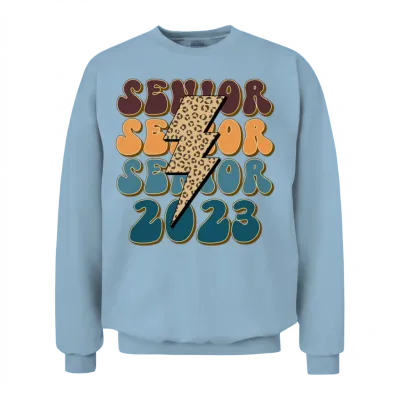 Retro Leopard Senior 2023 Unisex Sweatshirt - Light Blue