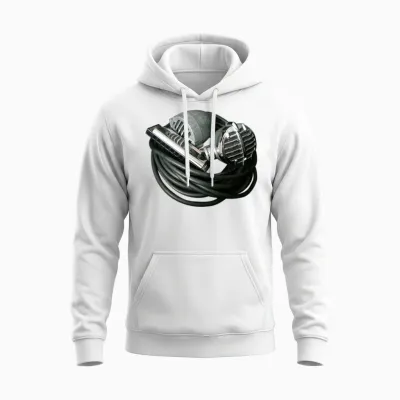 Harmonica and Vintage Bullet Mics Unisex Hoodie - White