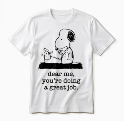 Peanuts - Snoopy Typewriter Dear Me You're Doing a Great Job T-Shirt, White Unisex T-Shirt - White