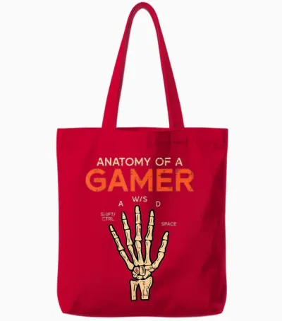 Anatomy of a Gamer Skeleton Hand Funny Men Boys Kids Teens Tote Bags - Red