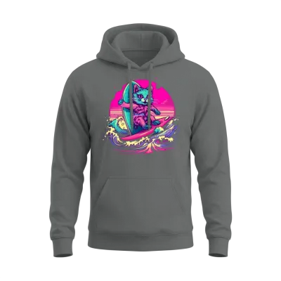 Retro Surfing Cat Unisex Hoodie - Graphite Heather