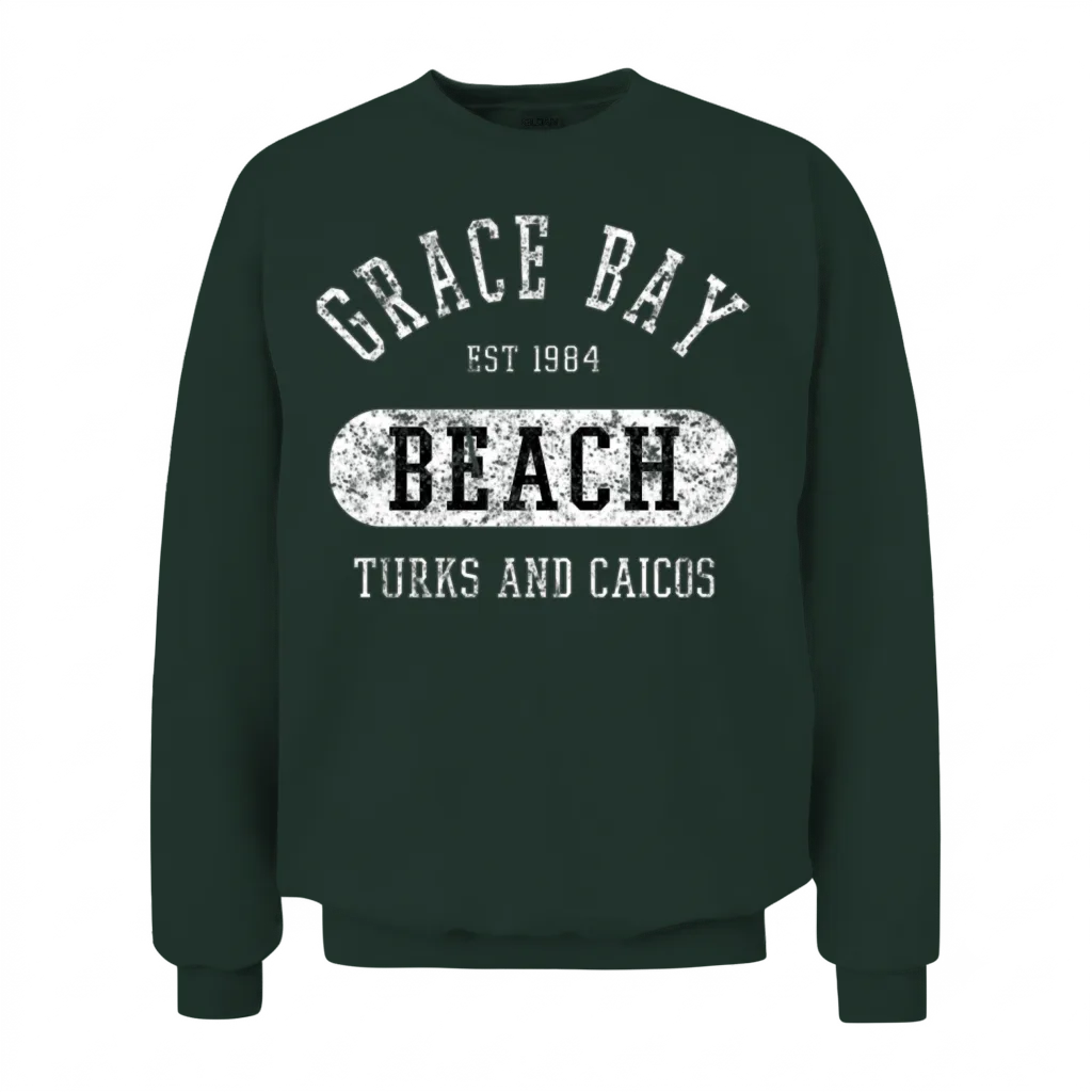 College Style Grace Bay Turks Caicos Distressed Unisex Sweatshirt - Forest