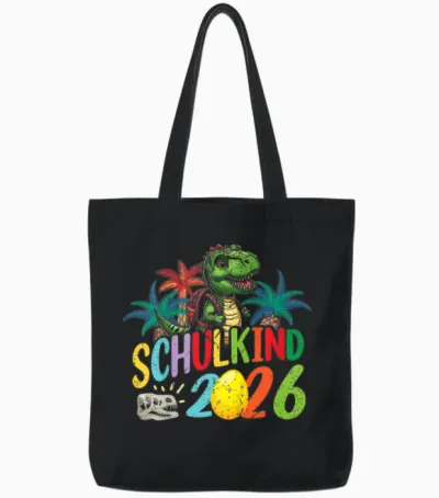 Kinder Schulkind 2026 Dino T-Rex Cool Einschulung Erste Klasse Tote Bags - Black