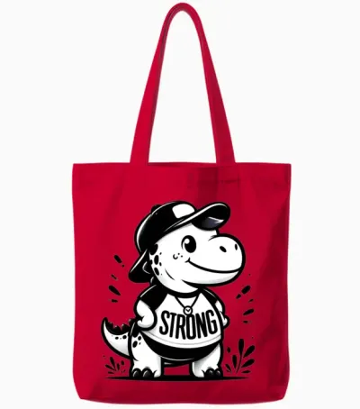 Strong Dinosaur ( Black & White ) Tote Bags - Red