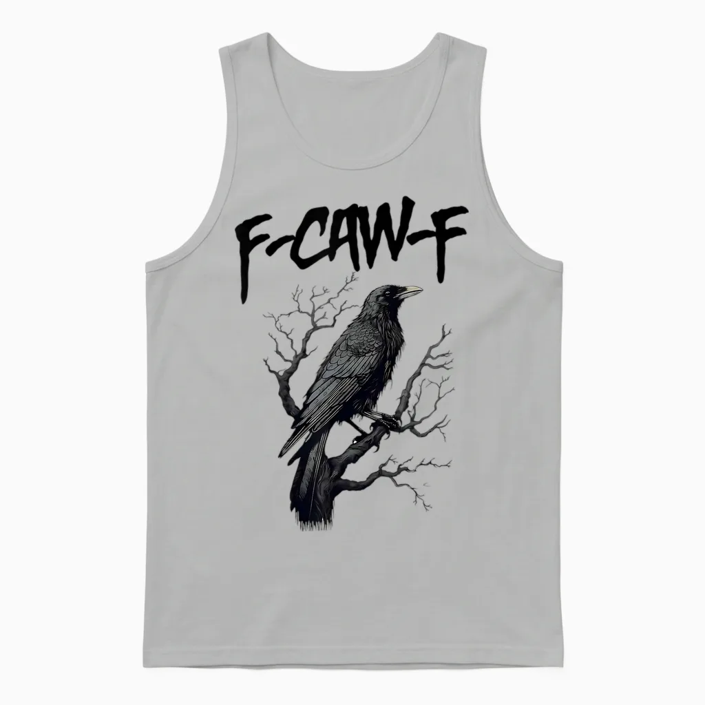 F Caw F Black Crow, F-Caw-F Funny Black Bird Saying Meme Unisex Tank Top in Ash