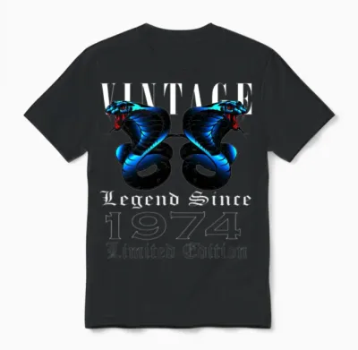 1974 Vintage Cobra 49 Years Limited Edition Unisex T-Shirt - Black
