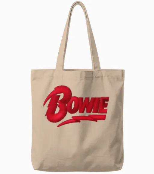 David Bowie Official Logo Embroidery Tote Bags in Natural