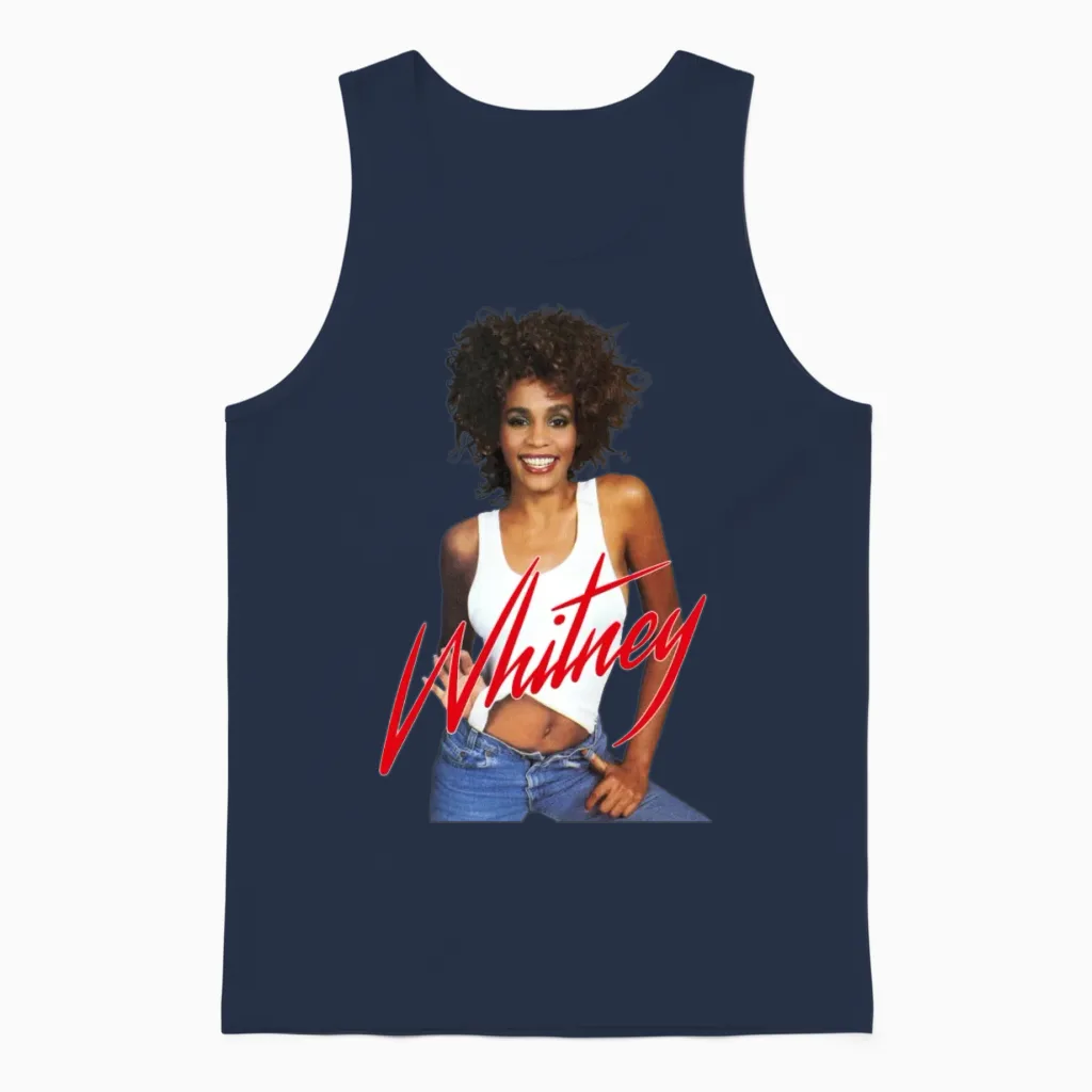 Whitney Houston Photo with Pink Nameplate Unisex Tank Top in Navy