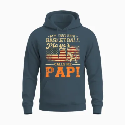 Drapeau Américain My Favorite Basketball Player Calls Me Papi Unisex Hoodie - Dark Heather