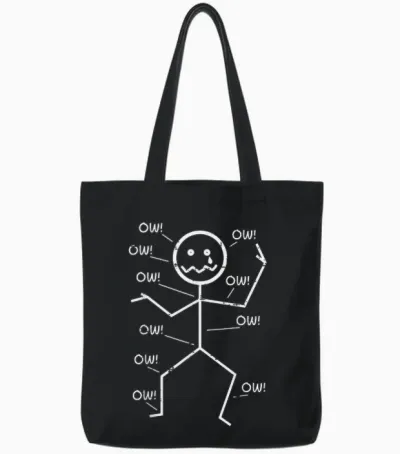 Crying Stickman Ow Ow Funny Pain Meme Humor Men Women Tote Bags - Black