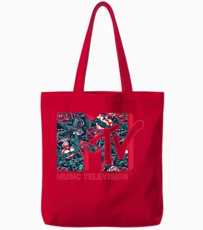 Mademark X Mtv - the Official Mtv Logo - Roses and Tattoo Style Tote Bags - Red
