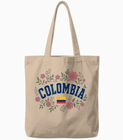 Colombia Floral Vintage Country Pride Tote Bags - Natural