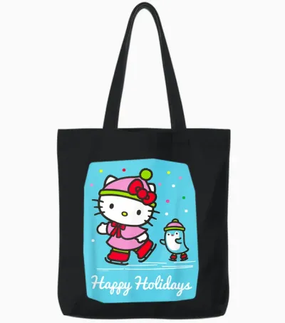 Hello Kitty Happy Holiday Ice Skating Tote Bags - Black