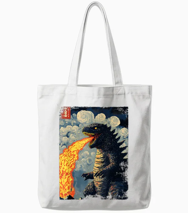Scary Movie Graphic Kaiju Japanese Vintage Funny Tote Bags in White