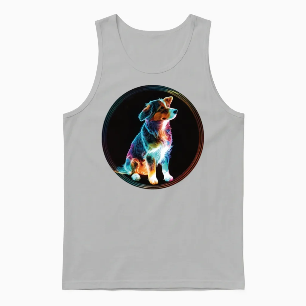 Colourful Cute Dog Lovers Unisex Tank Top in Ash