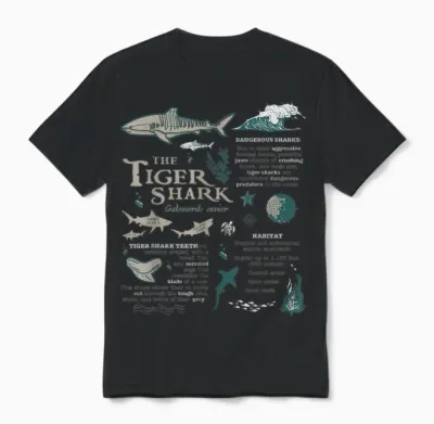 Tiger Shark Anatomy Marine Biologist T-Shirt, Black Unisex T-Shirt - Black