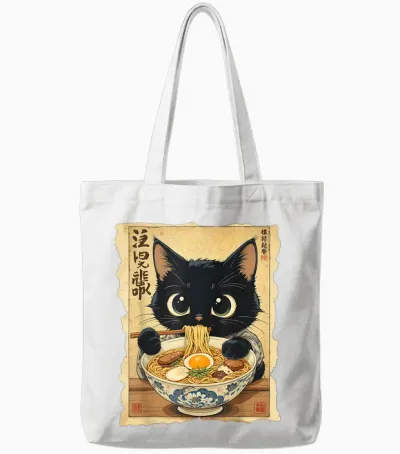 Japanese Ramen Noodles Manga Ramen Kawaii Cat Tote Bags - White