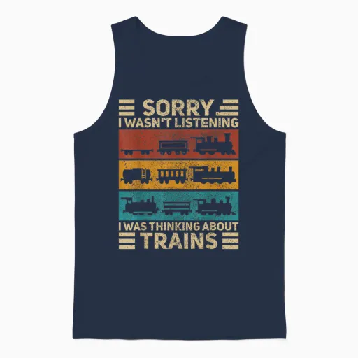 Retro Wagon Train Lover Model Railroad Conductor Funny Train Unisex Tank Top in Navy