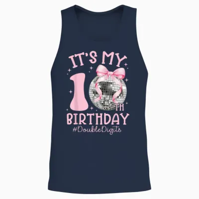 It's My 10th Birthday Girl Double Digits Bow Disco Ball Unisex Tank Top - Navy