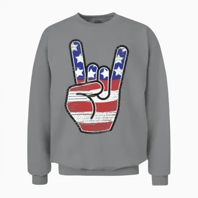 Rock N Roll Usa Flag Horns Sign Retro Concert Band Unisex Sweatshirt - Sport Grey