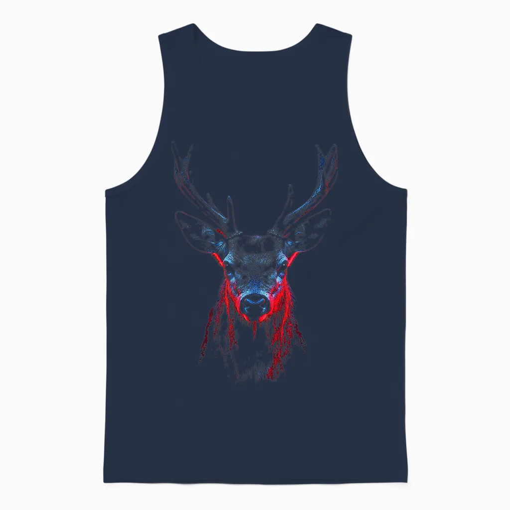 Animal Lover Deer, Abstract Pattern, Portrait, Art, Deer Unisex Tank Top in Navy