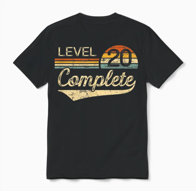 Level 20 Complete Vintage 20th Wedding Anniversary Unisex T-Shirt in Black