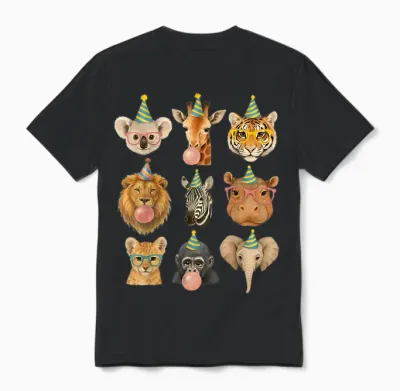 Cute Party Animals Birthday Wildlife Zoo Birthday Boys Unisex T-Shirt - Black