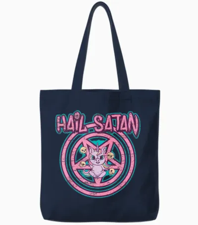 Hail Satan Death Metal Unicorn Black Dark Rock Death Metal T-Shirt, Black Tote Bags - Navy