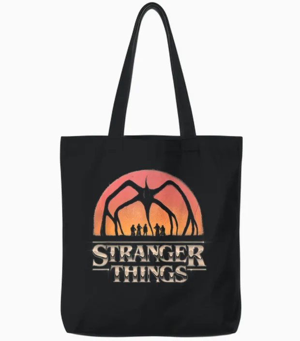 Stranger Things Season 5 Towering Mind Flayer Distressed Tote Bags in Black