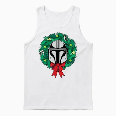 Amazon Essentials the Mandalorian Helmet Holiday Christmas Wreath Unisex Tank Top - White