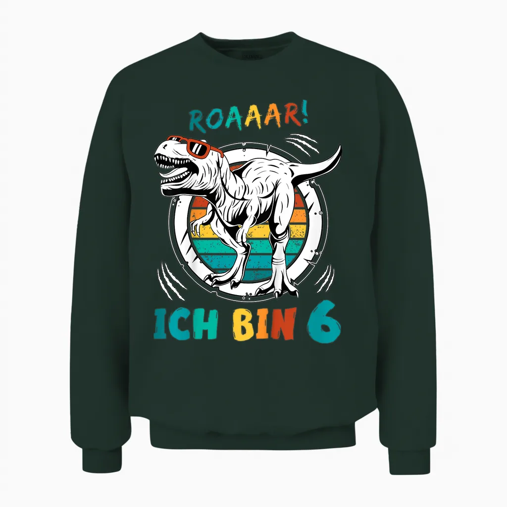 6 Geburtstag Junge Mädchen Dinosaurier 6 Jahre Alt Dino Unisex Sweatshirt in Forest
