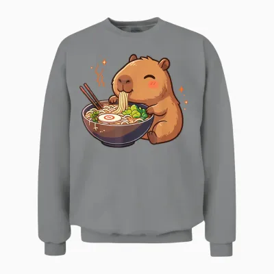 Capybara with Noodles Ramen Kawaii Capybara Unisex Sweatshirt - Sport Grey