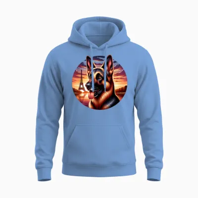 T-Shirt German Shepherd Dog Eiffel Tower Paris T-Shirt, Black, S Unisex Hoodie - Carolina Blue