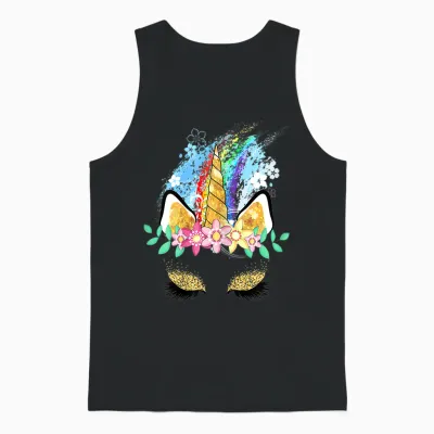 Einhorn Gesicht Regenbogen Frühling Ostern Blumen T-Shirt, White Unisex Tank Top - Black