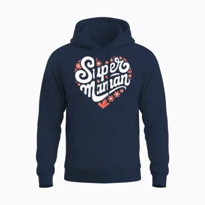 Super Mum Heart Flowers Gift Cute Original Mother Woman T-Shirt, Black, S Unisex Hoodie - Navy