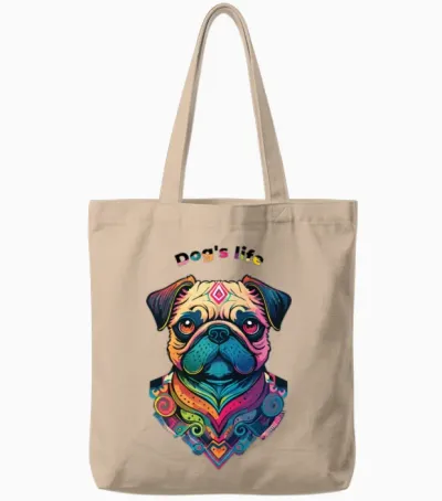 Psychedelic Pug - Colorful Art for Dog Lovers Tote Bags - Natural