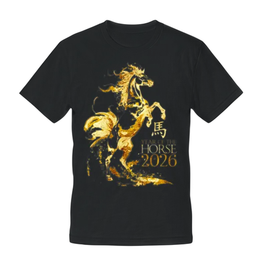 Chinese New Year 2026 Year of The Horse Zodiac Unisex T-Shirt - Black