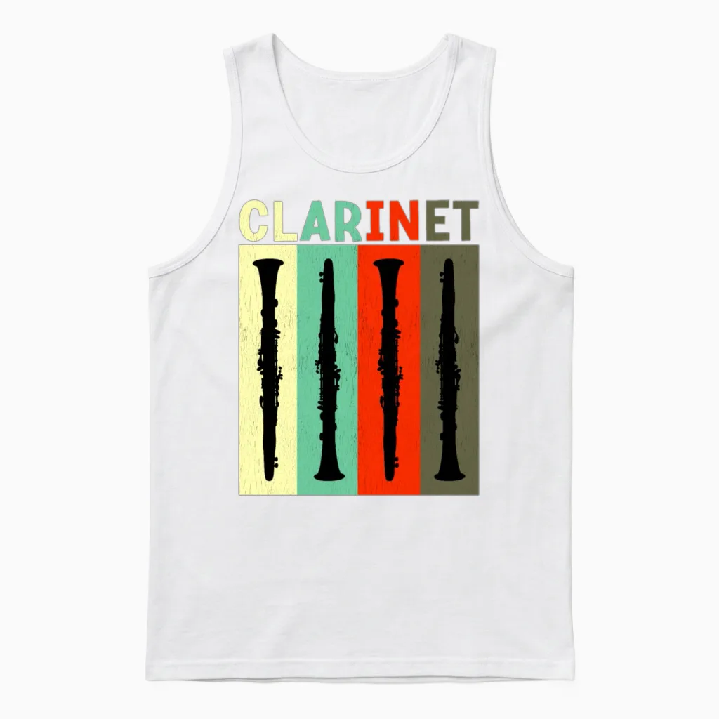 Clarinet, Retro, Music Lovers Gift Unisex Tank Top in White