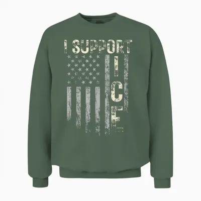 Support Ice Immigration Officers American Flag Border Patrol Unisex Sweatshirt - Military Green