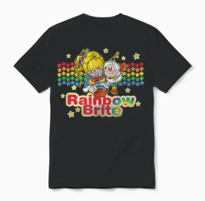Rainbow Brite & Sprite Vintage Star Stripes Distressed Logo T-Shirt, Blue Unisex T-Shirt - Black