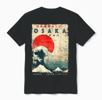 Osaka City Retro Japanese Ukiyoe-E Artwork Osaka Unisex T-Shirt - Black