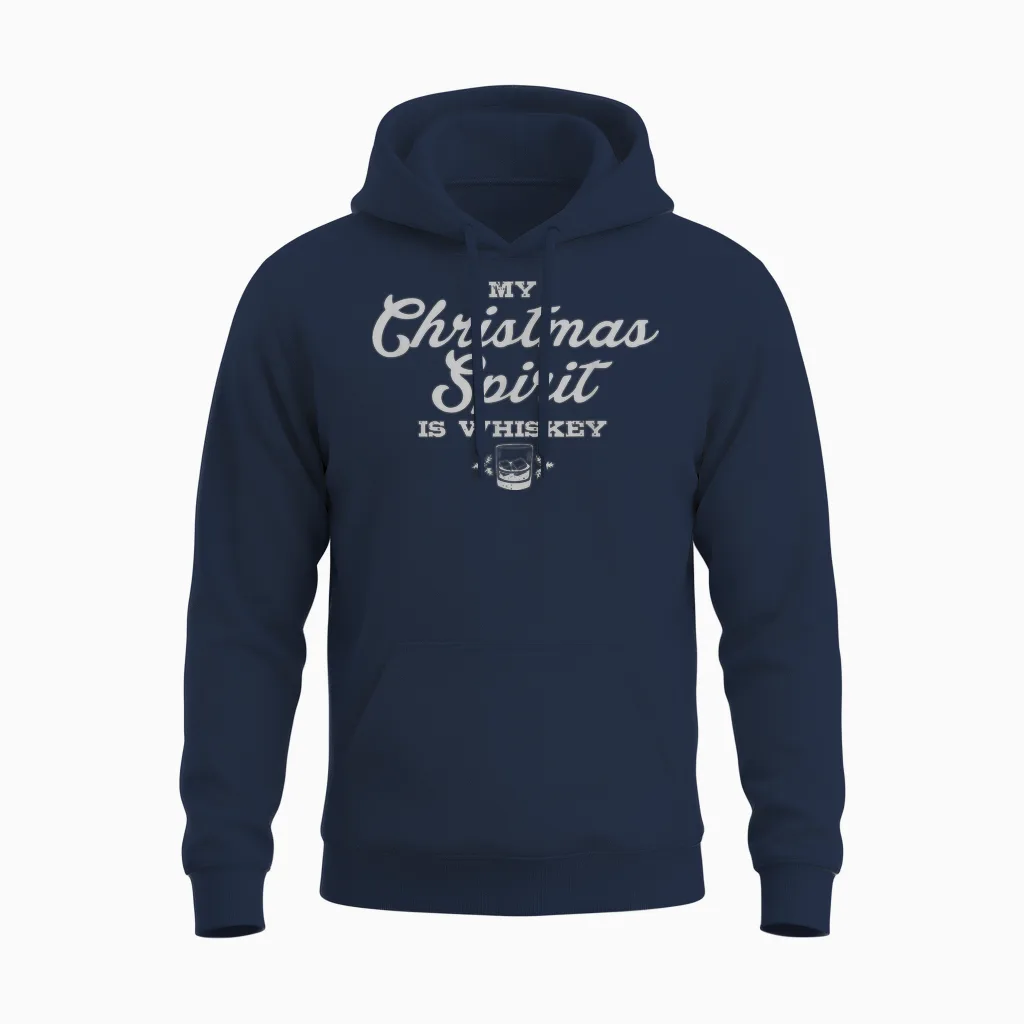Funny Christmas Drinking Shirt Whiskey Liquor Drinker Saying Unisex Hoodie in Navy