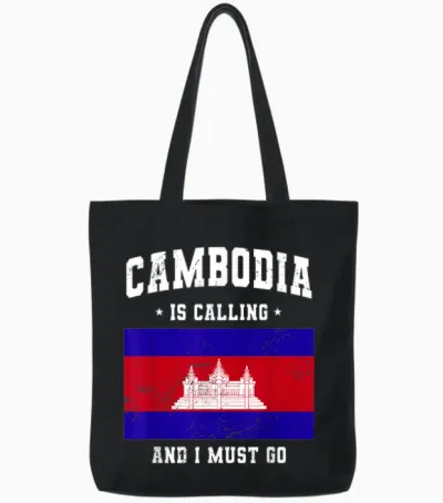 Cambodia Is Calling and I Must Go - Cambodia Travel Clothing T-Shirt, Black, S Tote Bags - Black