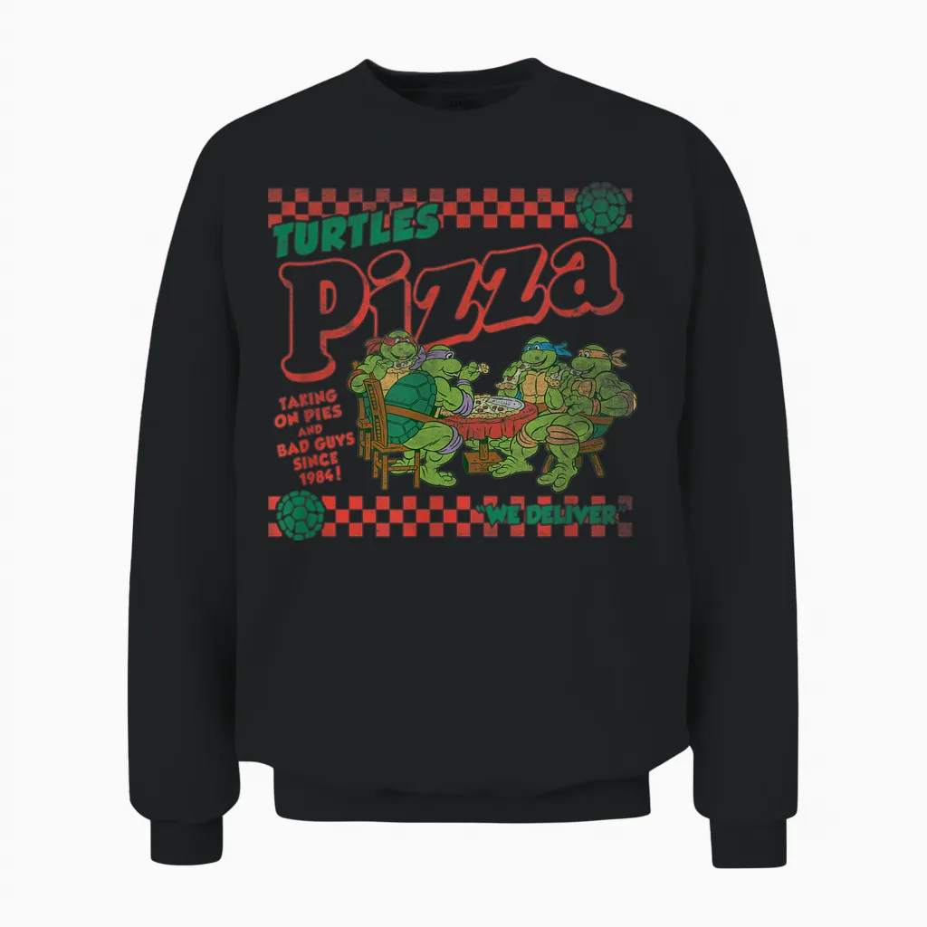 Teenage Mutant Ninja Turtles Pizza Delivery Classic Logo T-Shirt, Black Unisex Sweatshirt in Black