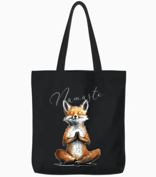 Fox Power Yoga Teacher Animal Humor Namaste Karma Tote Bags in Black